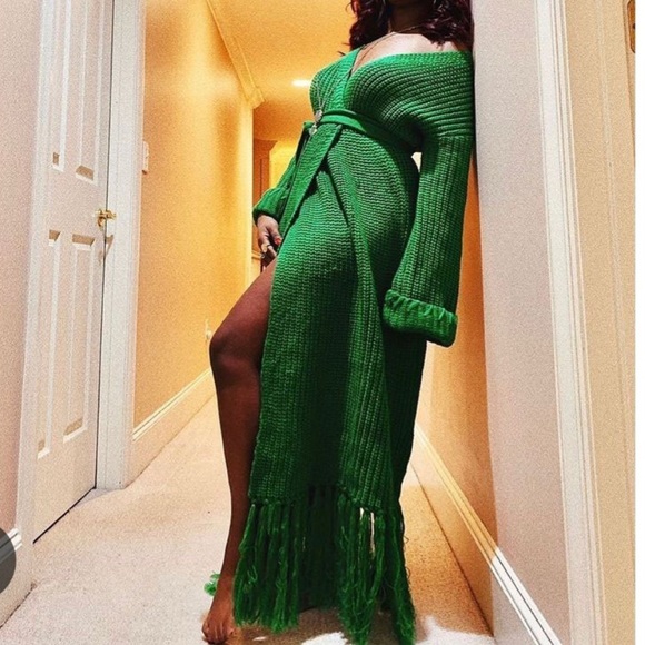 Hanifa Dresses Nwt Hanifa Miya Knit Cardigan Wrap Maxi Dress Green